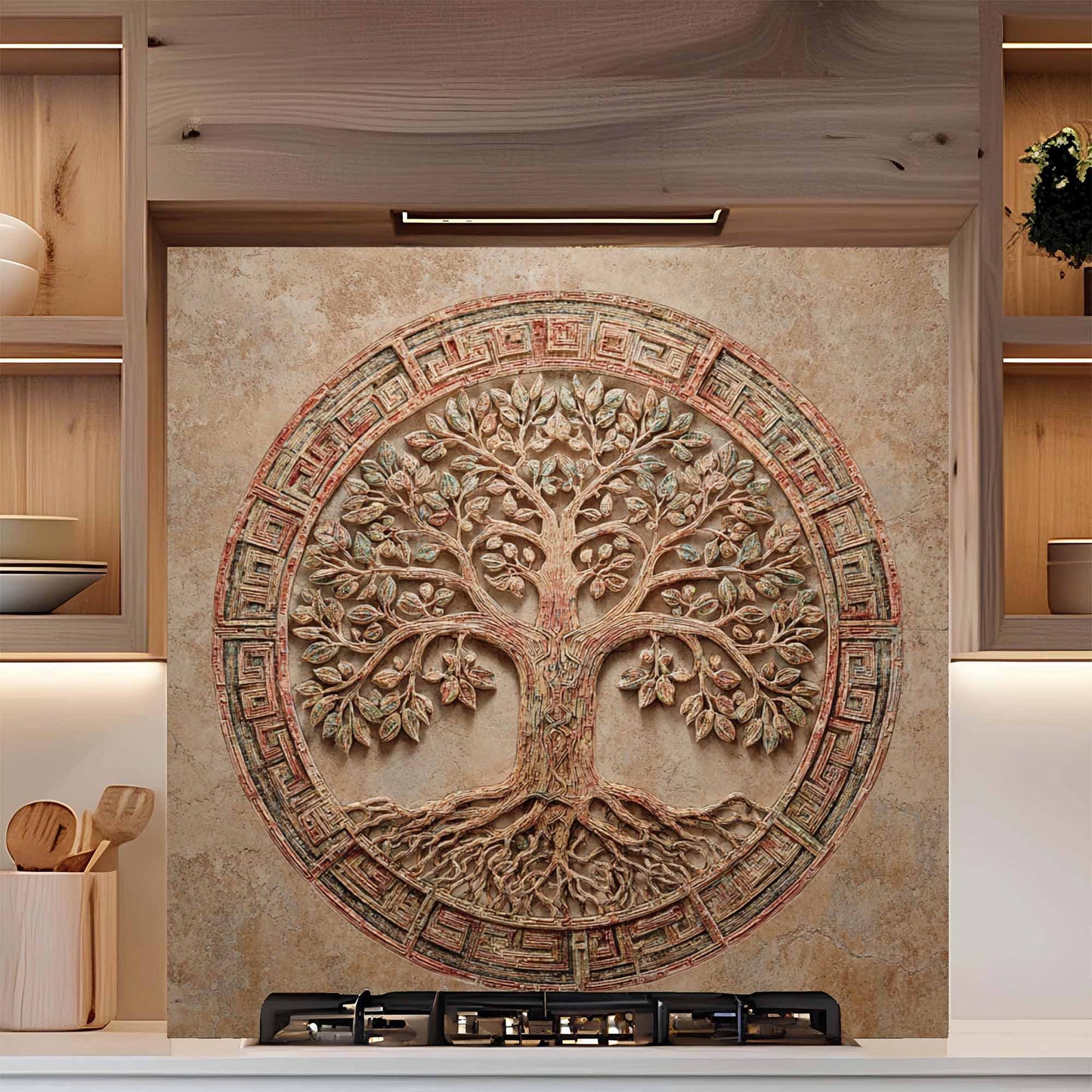 Circular Unity Tempered Glass Backsplash – Tree of Life Kitchen Backsplash