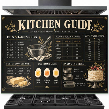 Measurement Conversion Chart tempered glass backsplash installed behind a gas stove