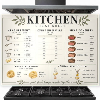 Kitchen Cheat Sheet tempered glass backsplash installed behind a gas stove