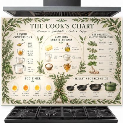 Ingredient Substitution Chart tempered glass backsplash installed behind a gas stove