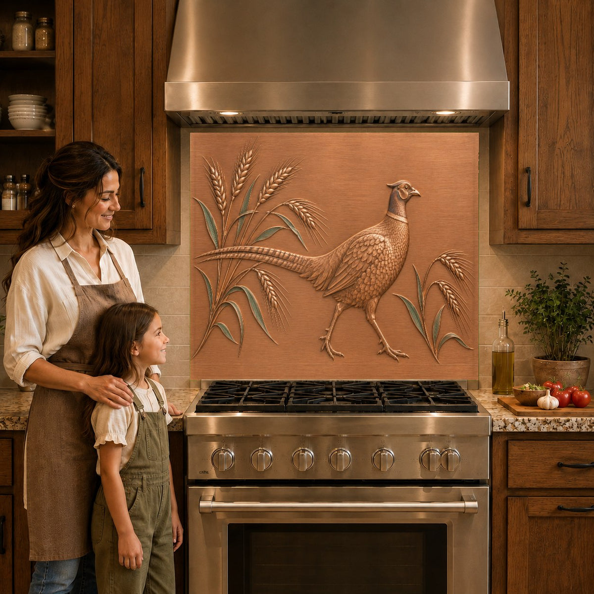 Wildlife kitchen glass backsplash panel mounted behind a gas cooktop