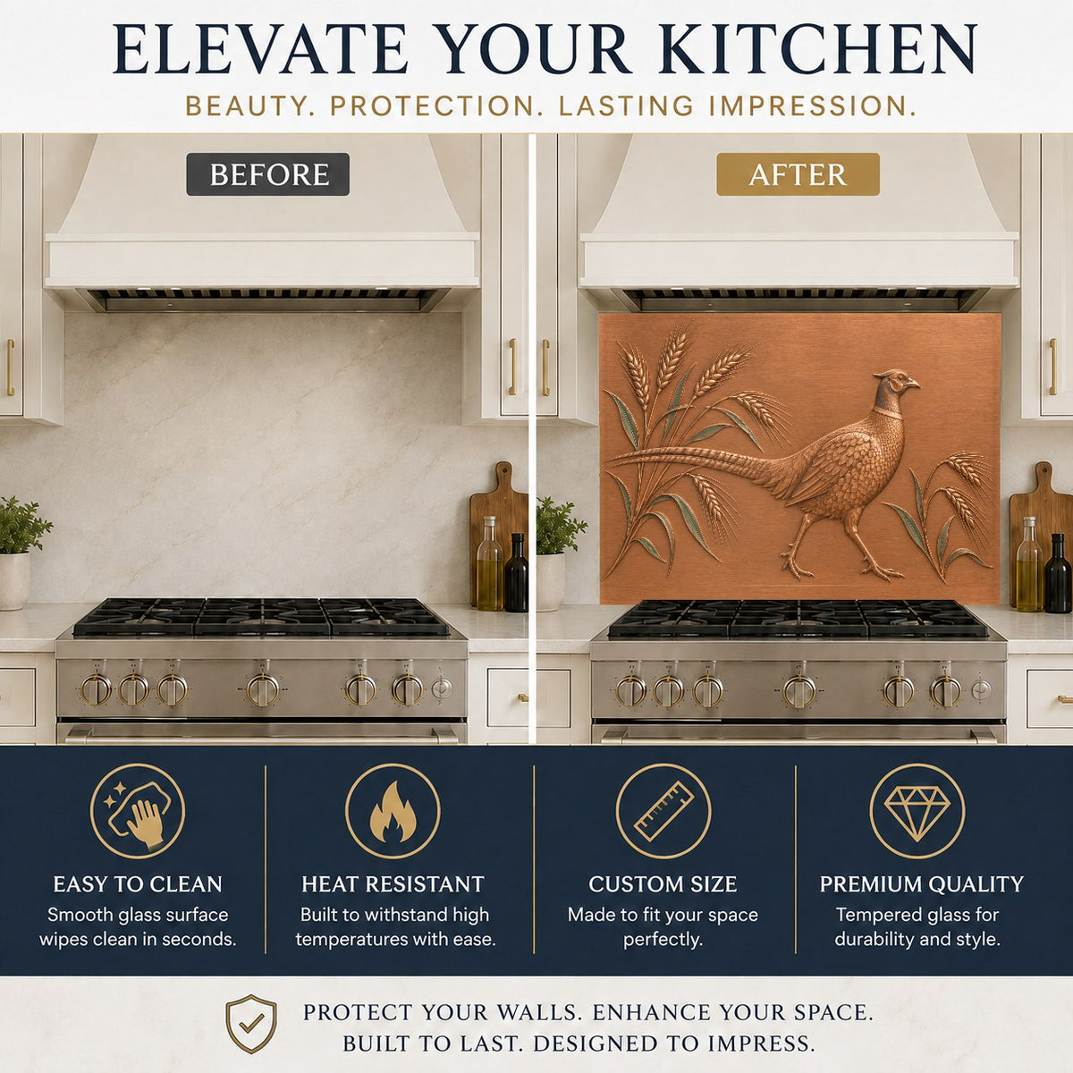Earthy wheat pheasant backsplash protecting the kitchen sink wall