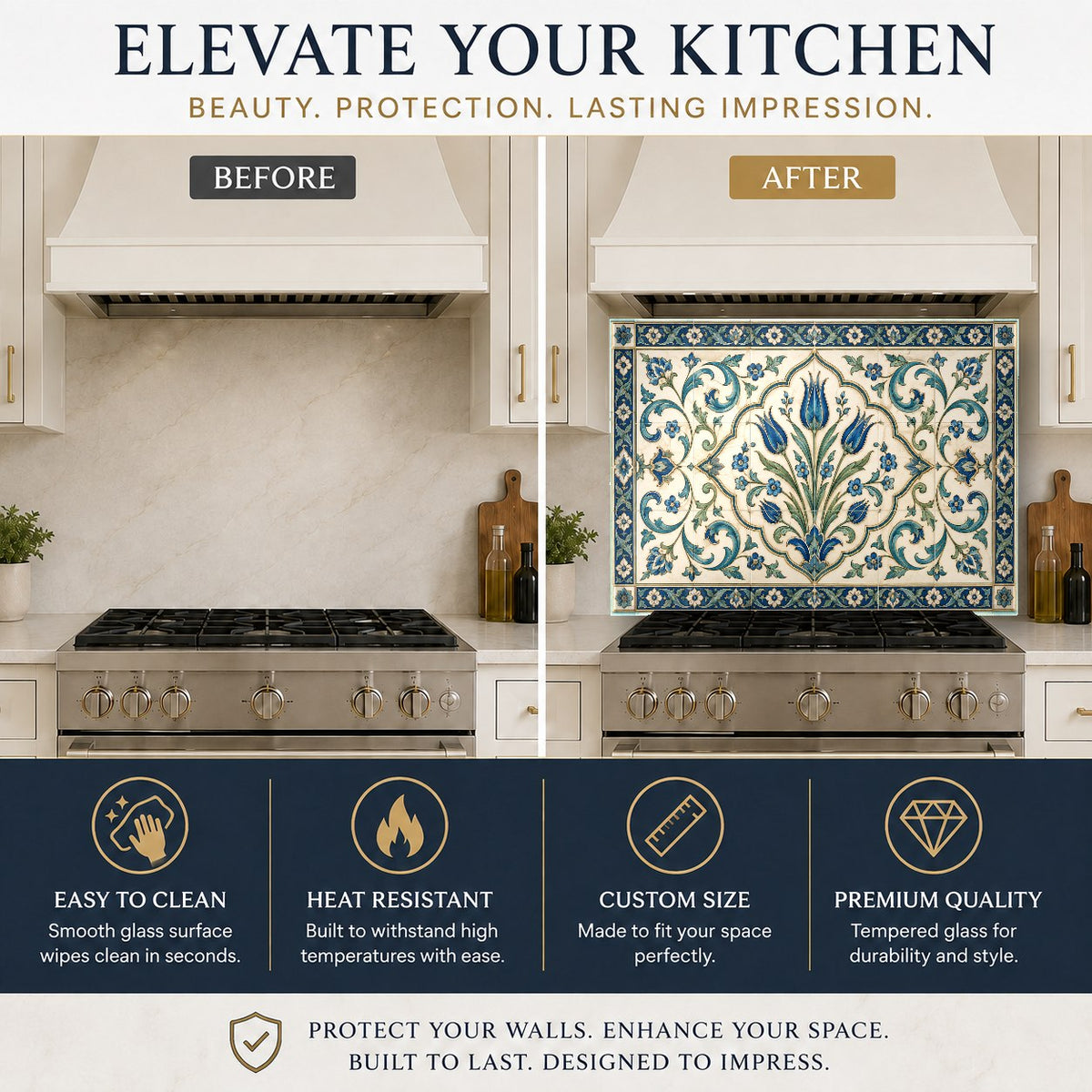 Vibrant Anatolian tile glass kitchen backsplash mounted on a modern kitchen sink wall