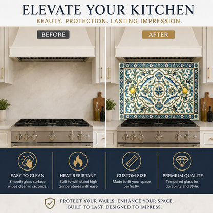 Wbs (371) heat-resistant glass backsplash protecting a kitchen cooktop wall