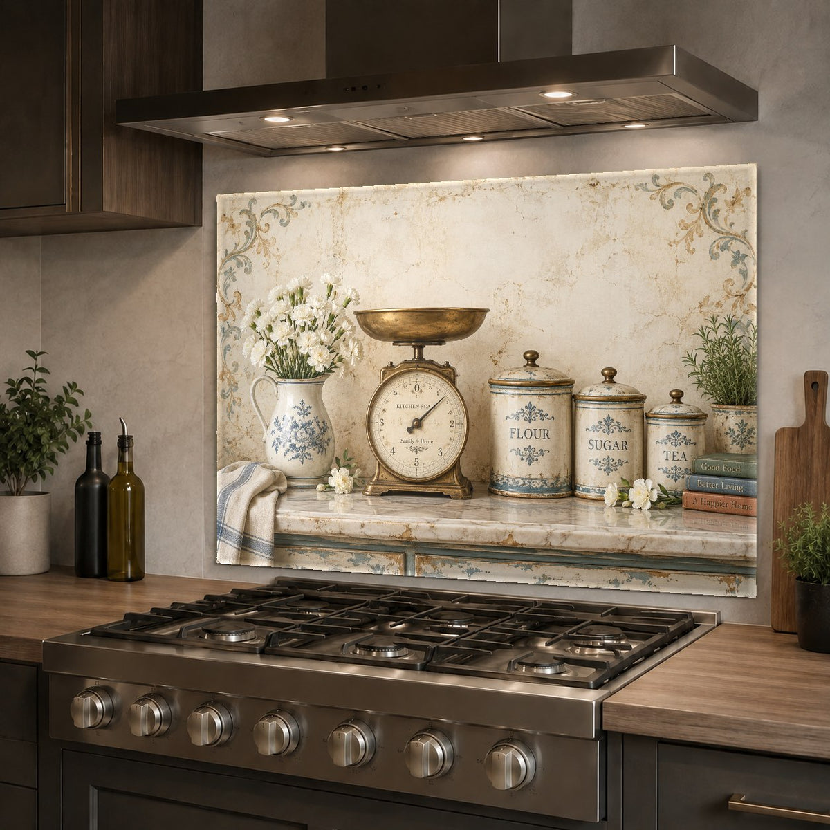 Tempered glass kitchen scale backsplash protector behind kitchen sink