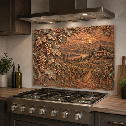 Wine harvest glass backsplash panel mounted above a kitchen sink