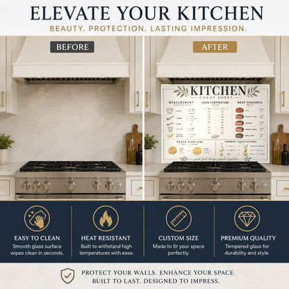 Kitchen Cheat Sheet tempered glass backsplash on a kitchen sink wall