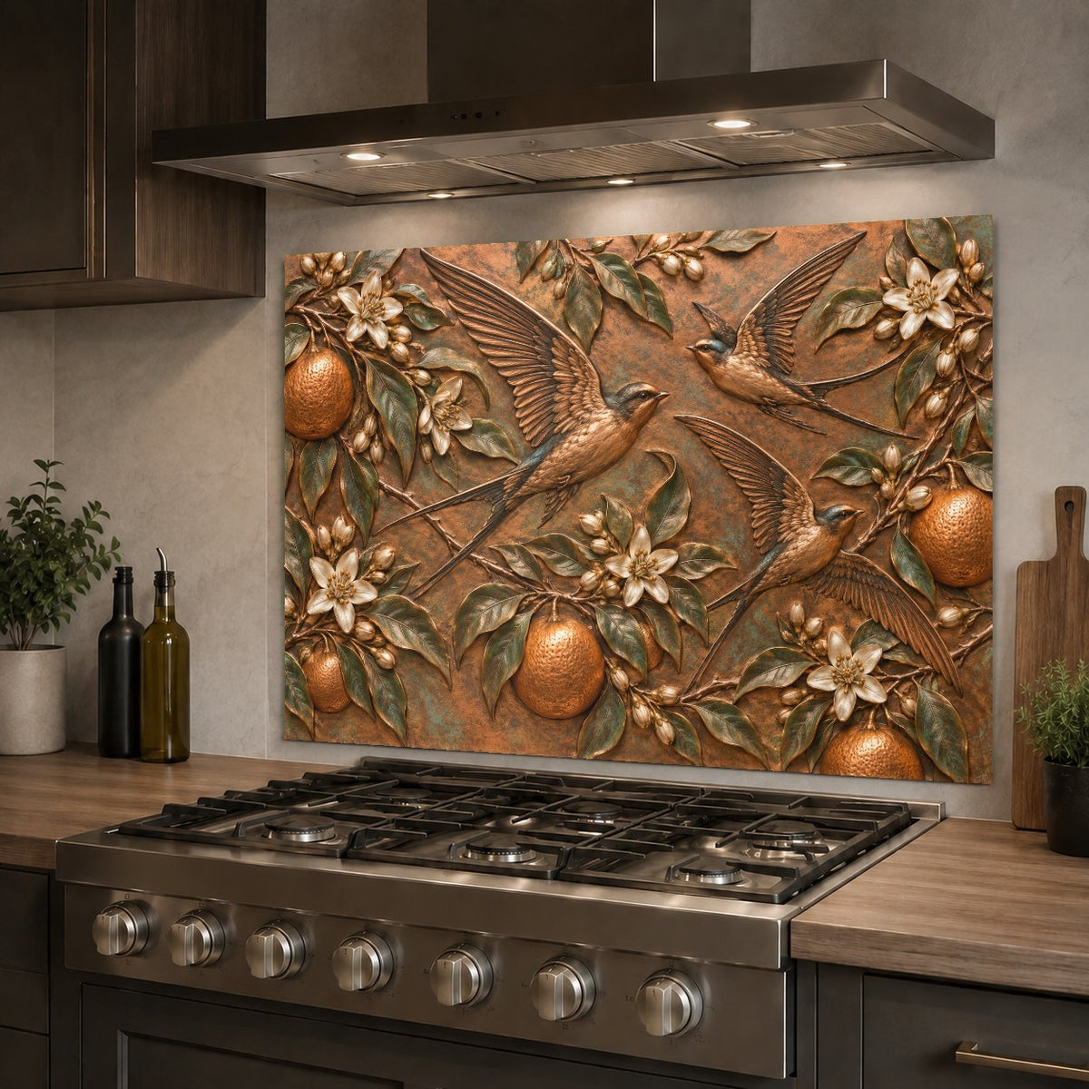 Kitchen sink wall protected by an Orange Swallows tempered glass splash guard