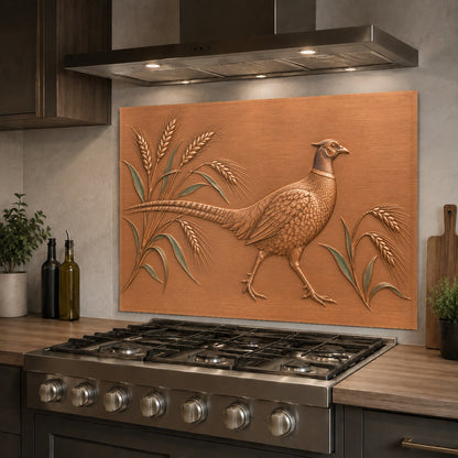 Rustic animal design glass backsplash in a modern farmhouse kitchen