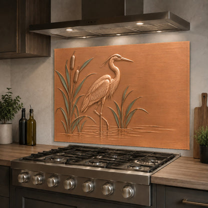 Nature themed tempered glass backsplash mounted in a modern kitchen island