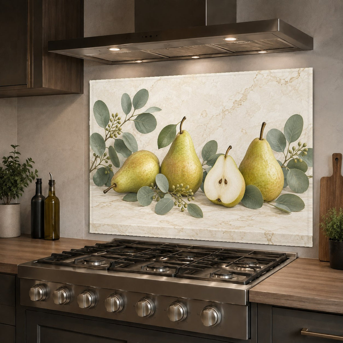 Glossy green kitchen backsplash panel featured on a modern kitchen island accent wall