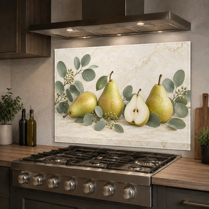Glossy green kitchen backsplash panel featured on a modern kitchen island accent wall