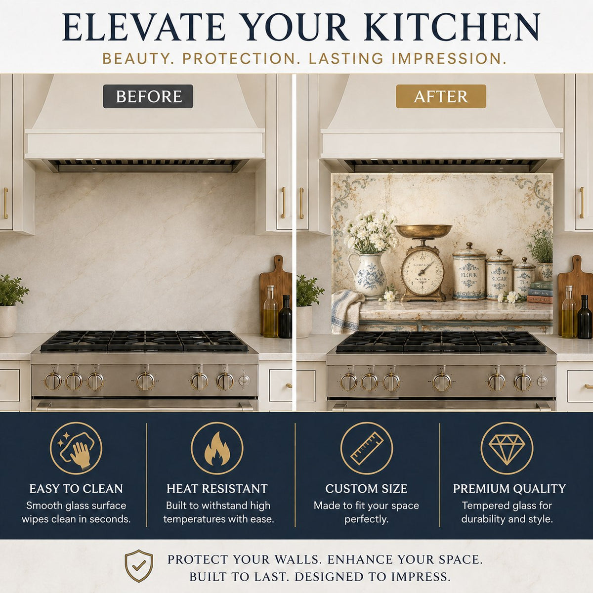 Kitchen scale pattern glass backsplash panel on kitchen island wall