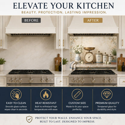 Kitchen scale pattern glass backsplash panel on kitchen island wall