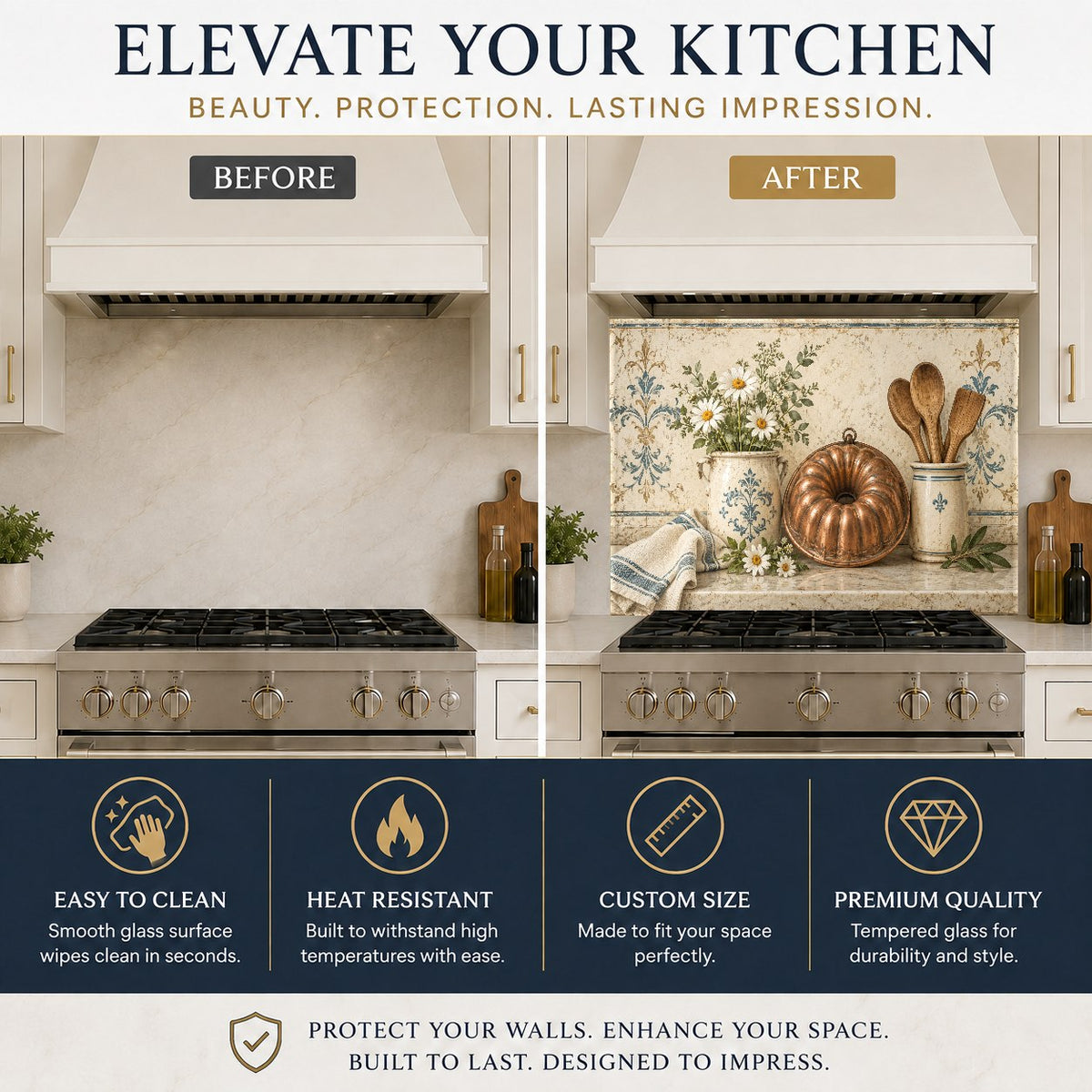Copper Bundt glass backsplash installed behind kitchen sink