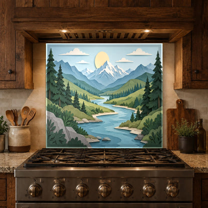 Tempered glass kitchen backsplash panel glowing under under-cabinet LED kitchen lighting