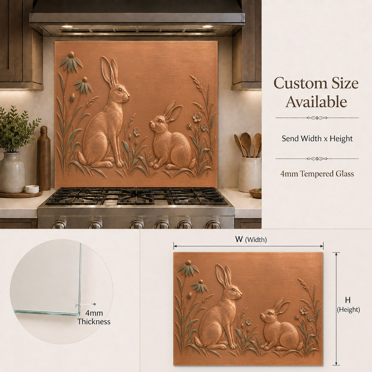 Tempered glass kitchen backsplash protecting wall behind stove