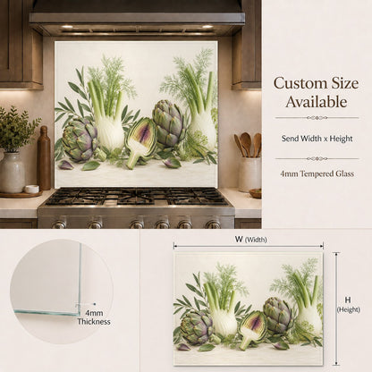 Botanical art glass kitchen panel protecting the wall behind a kitchen prep sink