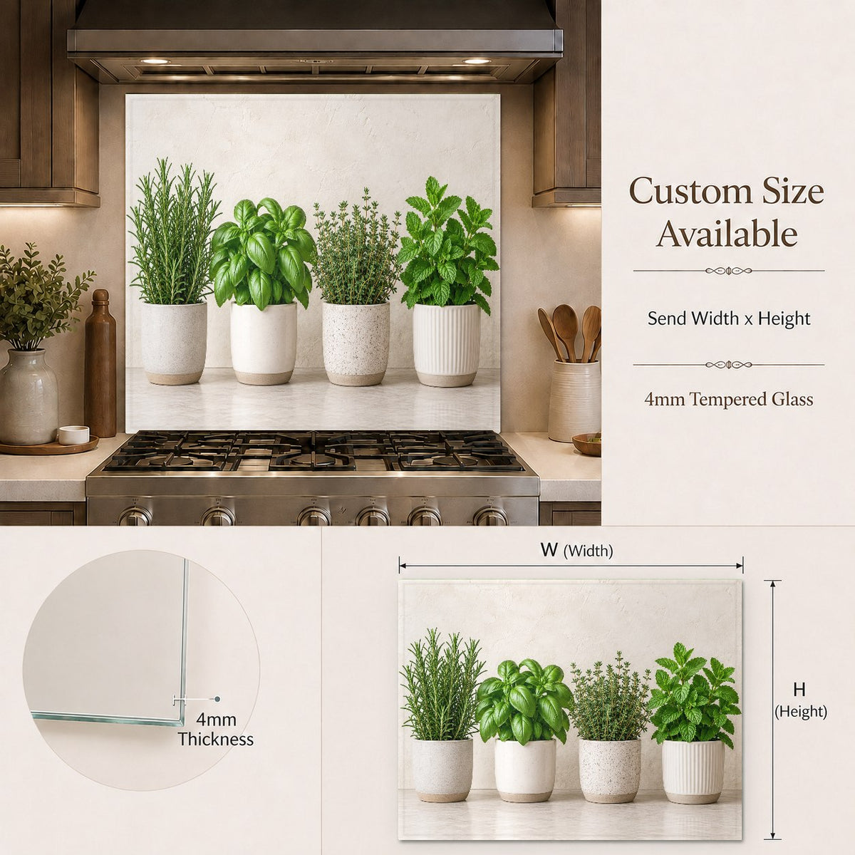 Potted herbs backsplash protecting the wall behind a kitchen sink