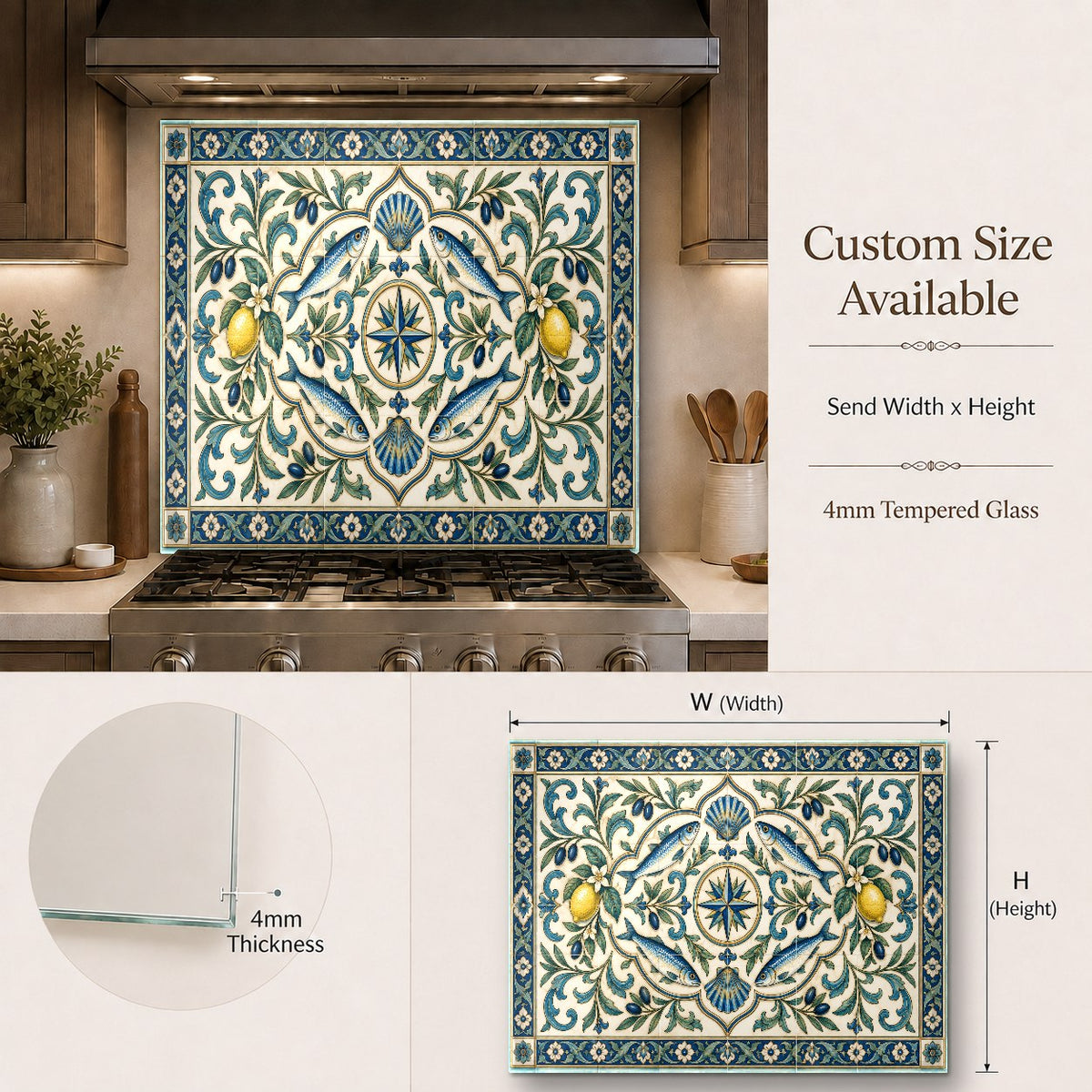 Wbs (371) decorative glass backsplash installed on a kitchen island accent wall