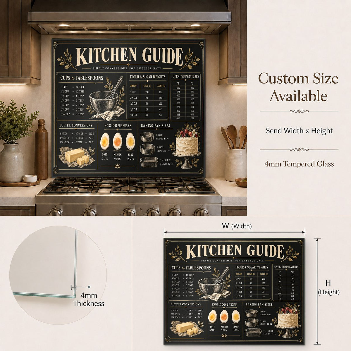 Measurement Conversion Chart tempered glass backsplash in a farmhouse style kitchen