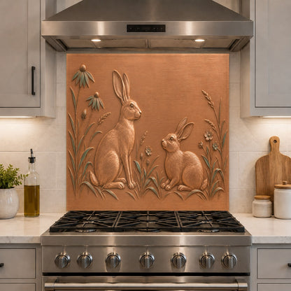 Decorative animal glass backsplash panel installed over kitchen counter