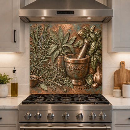 Heat-resistant glass kitchen backsplash protecting the main cooking zone