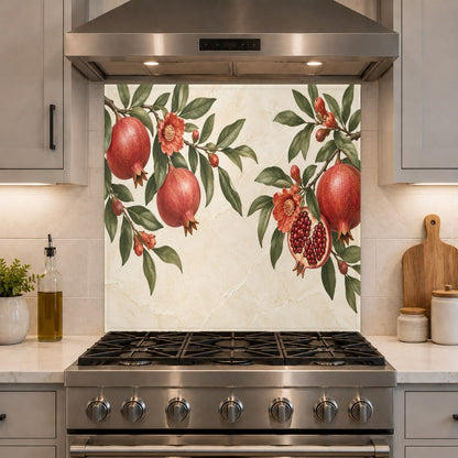 Modern kitchen island accent featuring a tempered glass backsplash