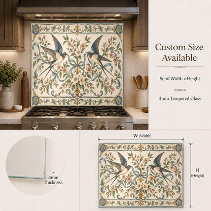Close-up of Swallow Ribbon high-gloss tempered glass kitchen backsplash panel