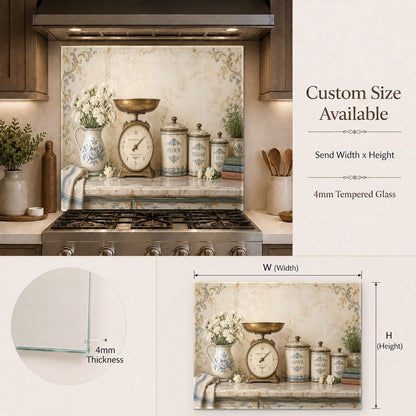 Heat resistant kitchen scale glass backsplash protecting stove wall