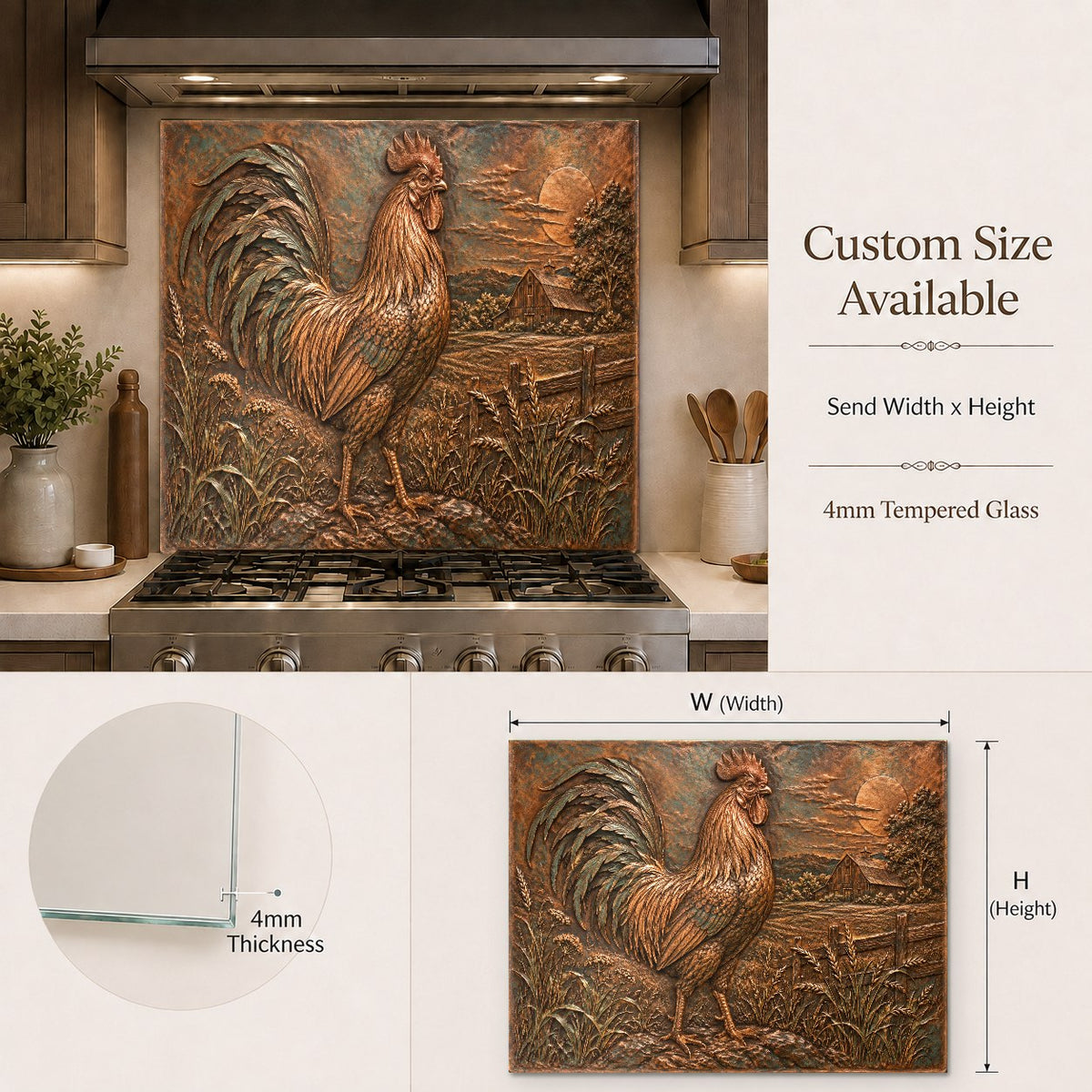 Farmhouse kitchen panel made of heat-resistant glass installed in a bright family home