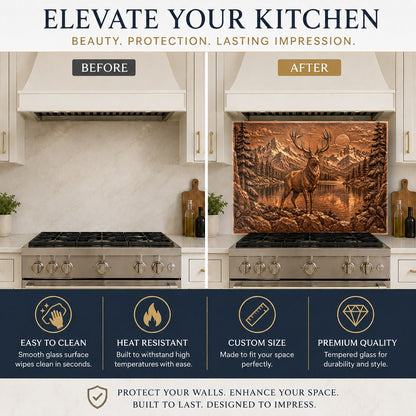 Close-up view of the heat-resistant copper stag glass backsplash