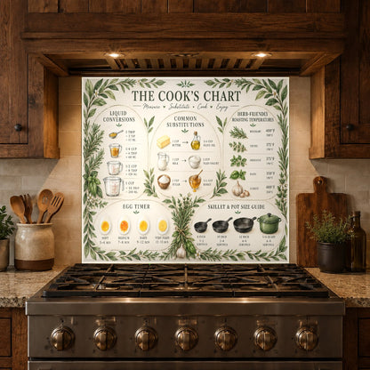 Ingredient Substitution Chart tempered glass backsplash behind a kitchen island cooktop