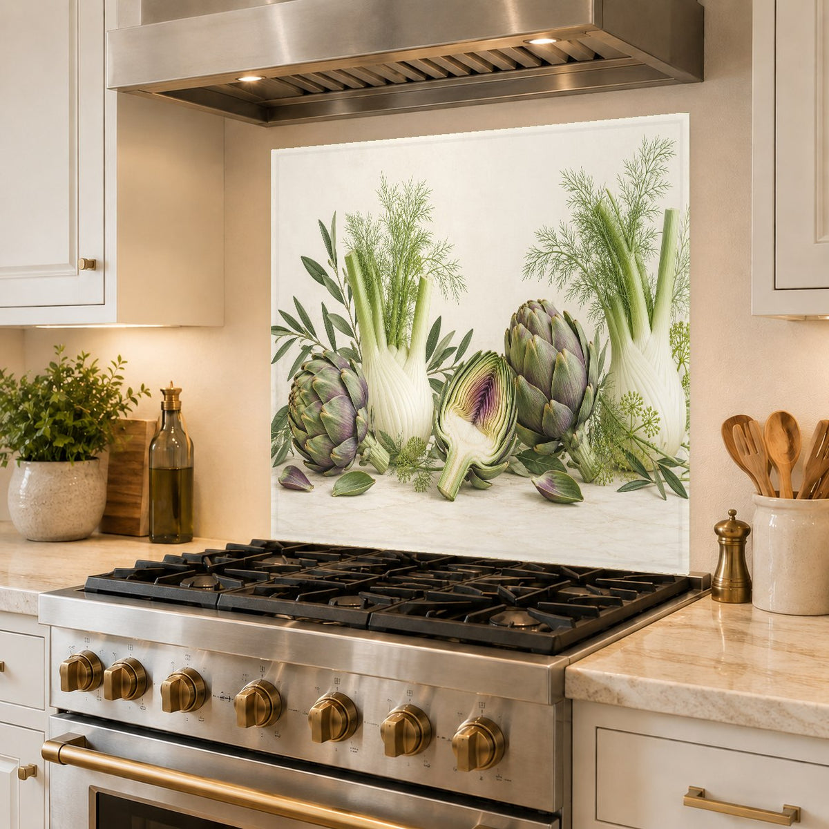 Seamless tempered glass kitchen backsplash installed in a bright modern home