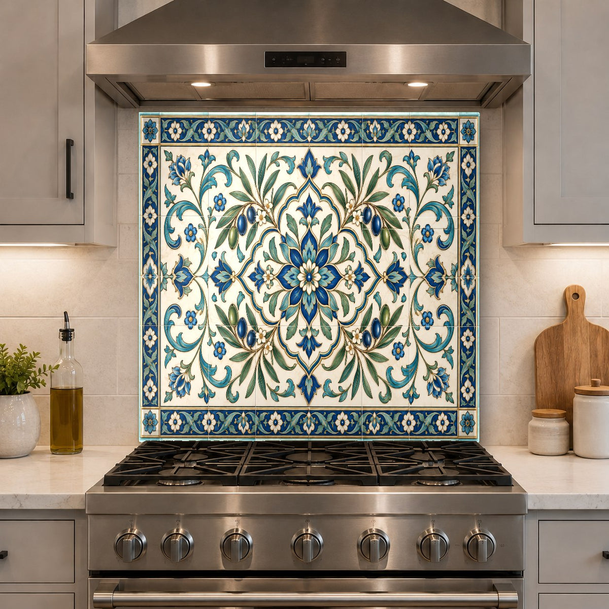 Modern kitchen featuring a rustic harmony tile glass backsplash panel