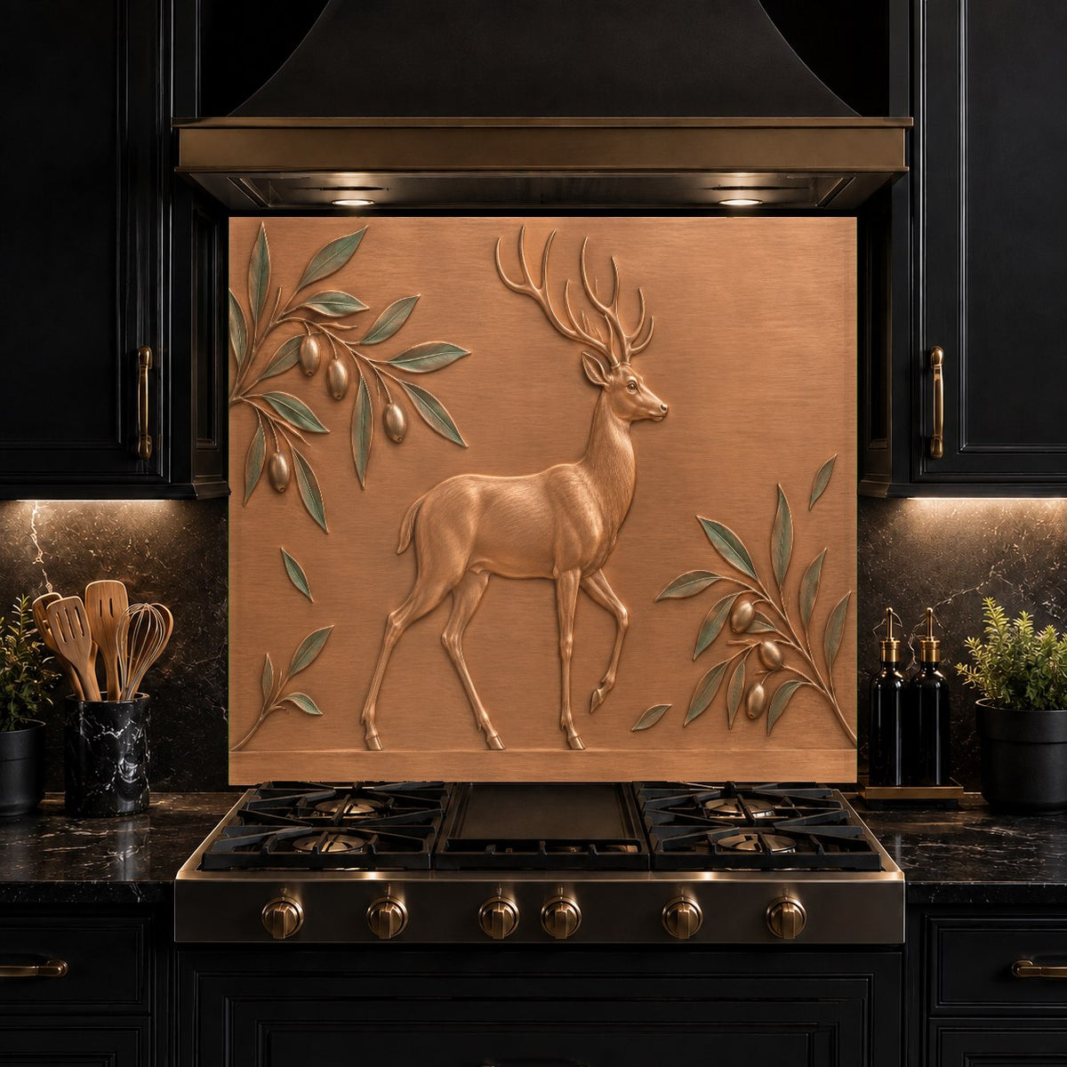 Tempered glass kitchen backsplash panel with majestic stag in forest