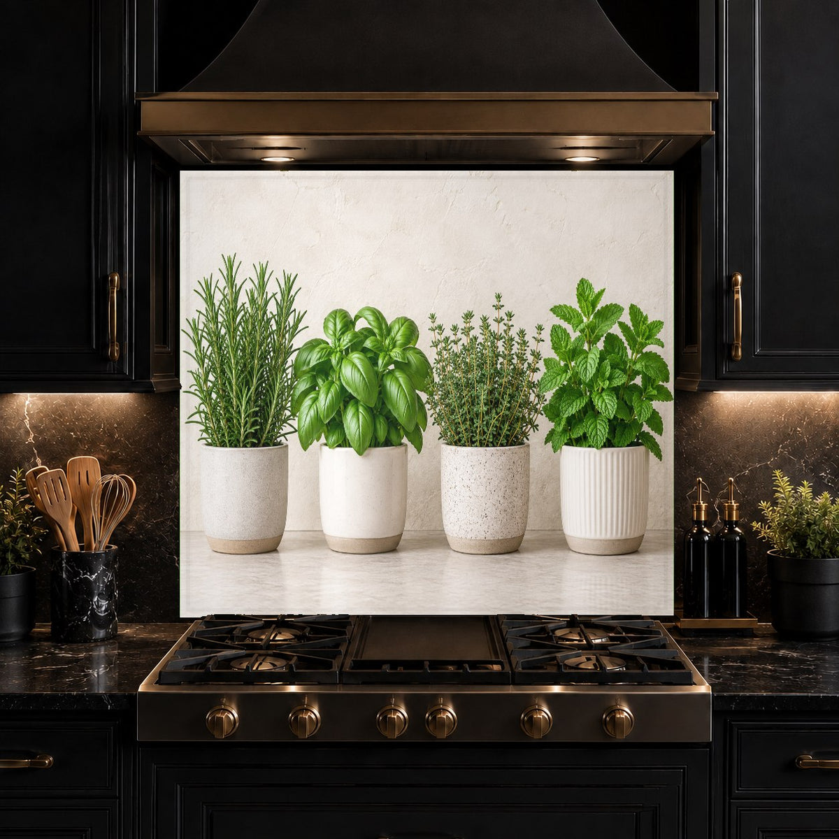 Farmhouse style glass backsplash installed on a full kitchen wall