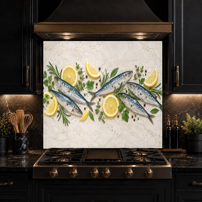 Seamless tempered glass kitchen backsplash protecting the wall behind a food preparation station
