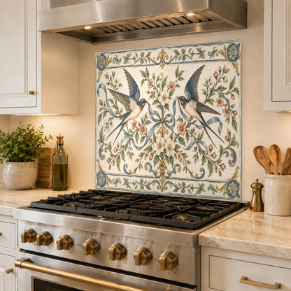 Swallow Ribbon custom kitchen glass backsplash protecting wall from grease and water