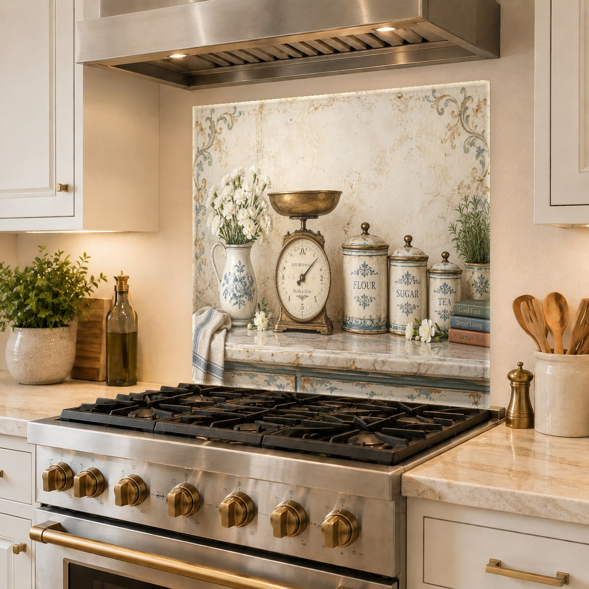 Easy to clean tempered glass backsplash behind stove top