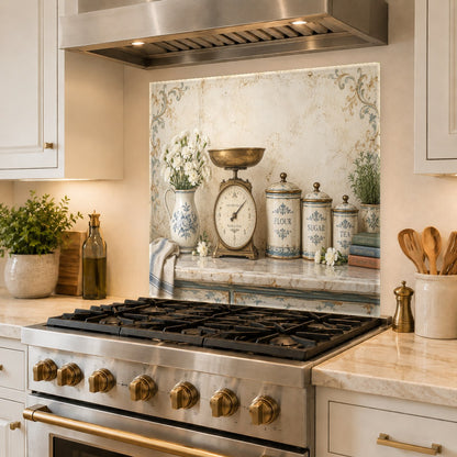 Easy to clean tempered glass backsplash behind stove top