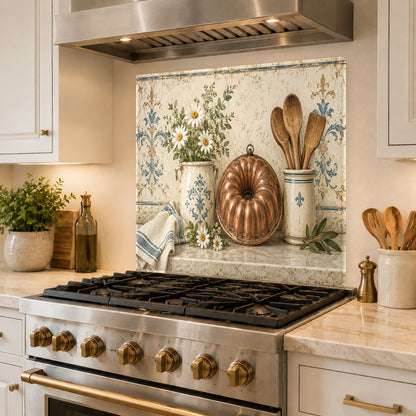 Easy to clean tempered glass backsplash in modern kitchen