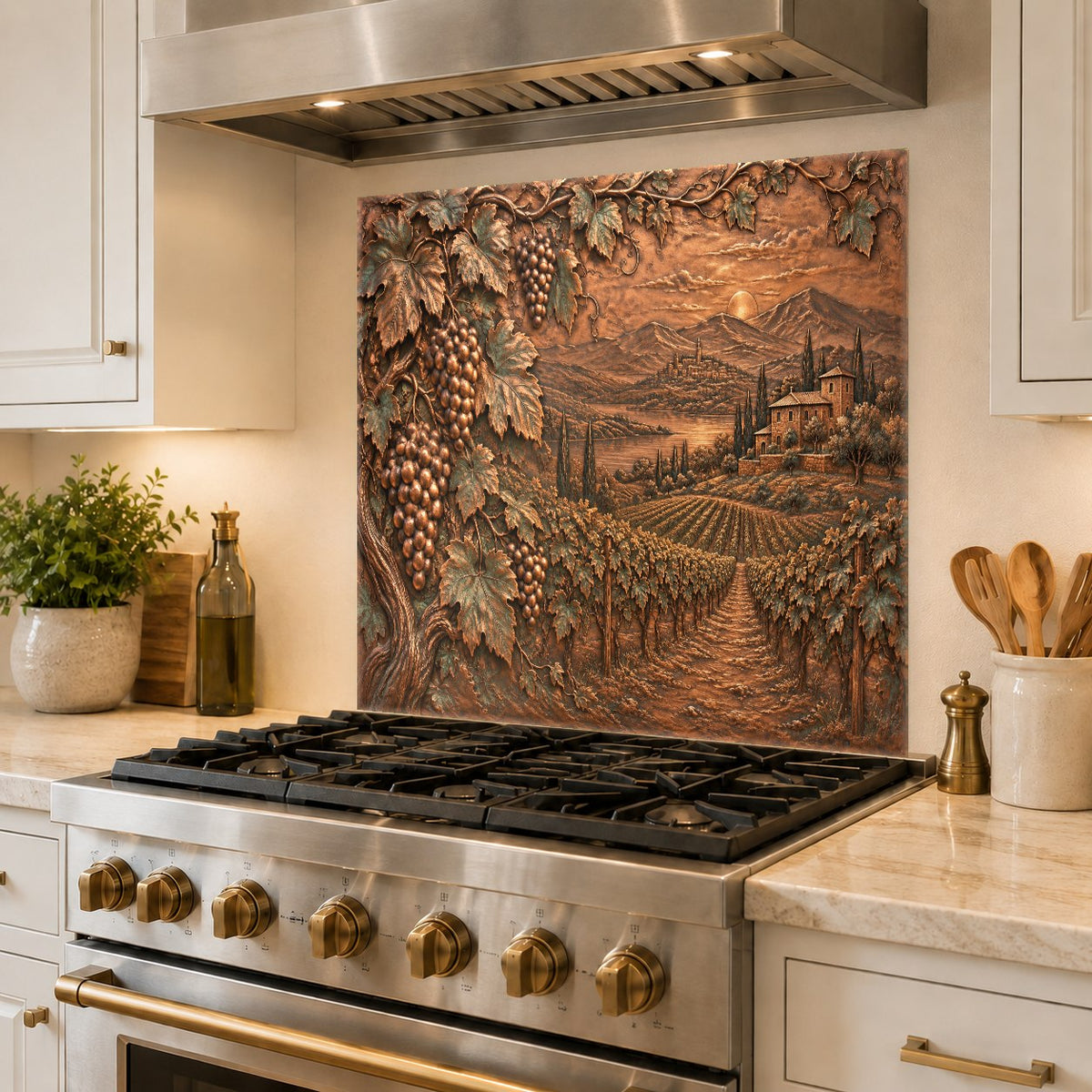 Heat-resistant glass kitchen backsplash installed behind an electric cooktop