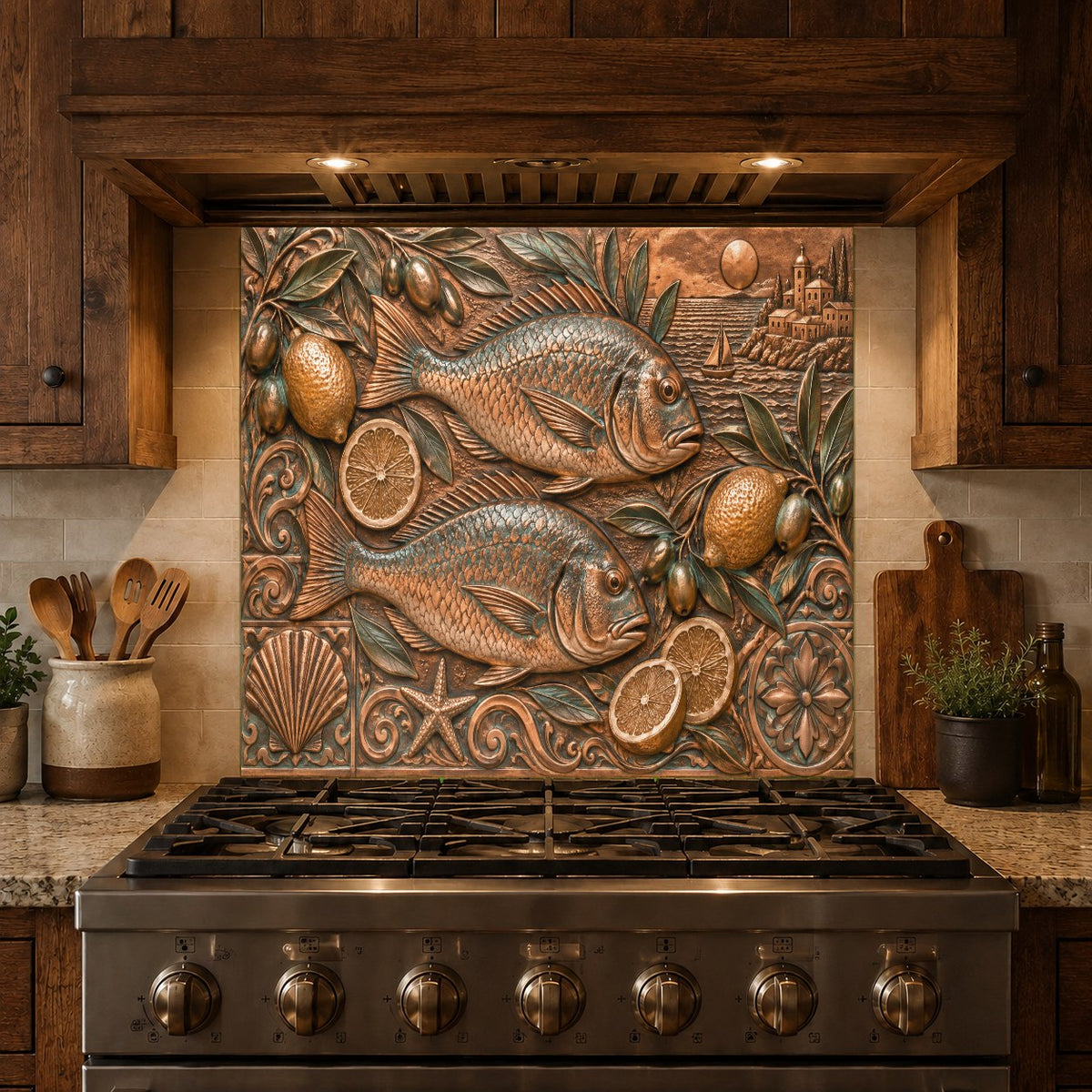 Heat-resistant glass kitchen panel behind electric range and stovetop
