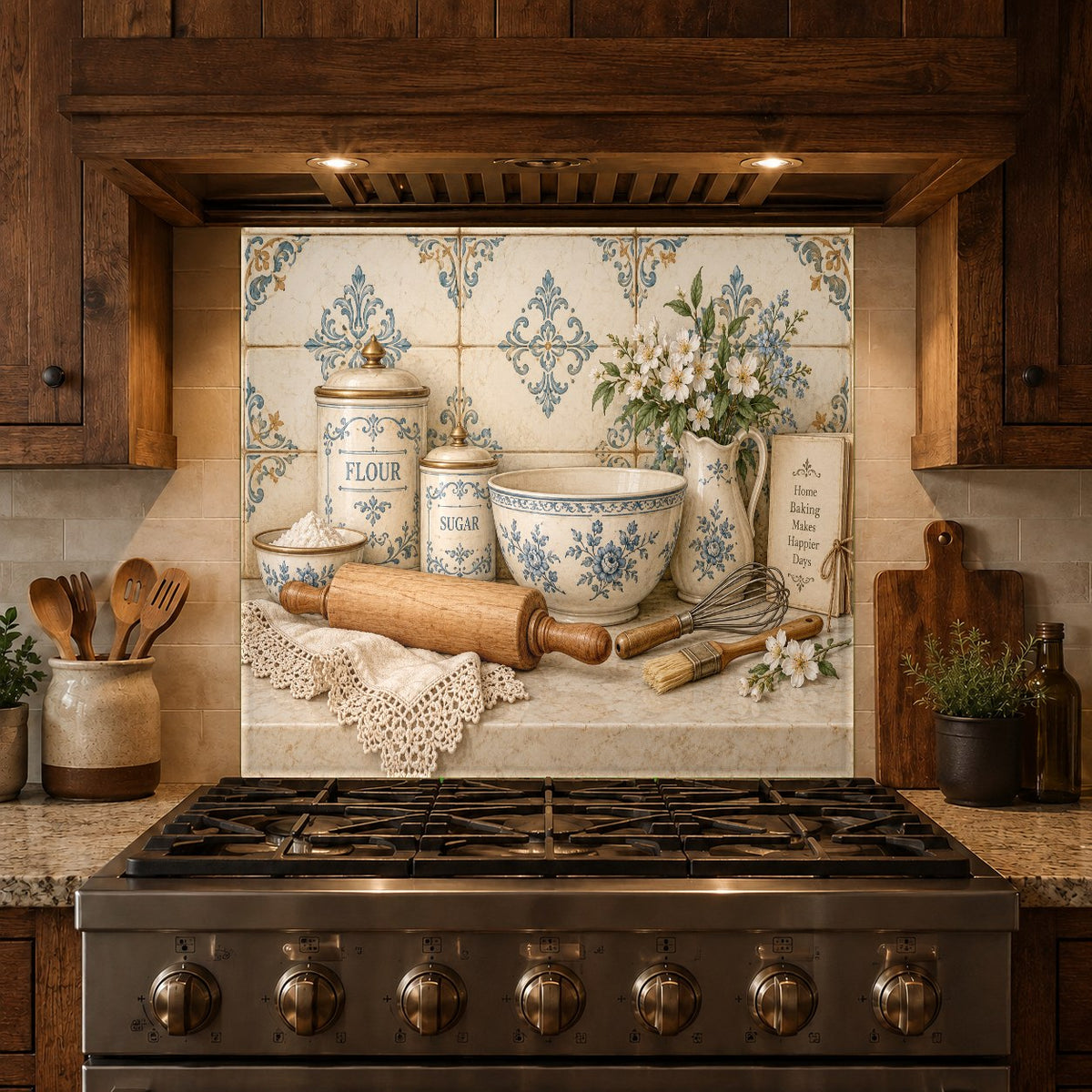 Stove splash guard with Baking Canisters design in a modern kitchen