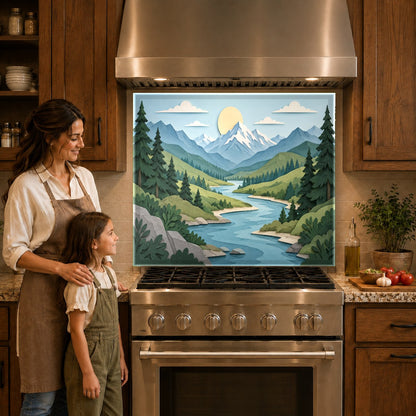 Durable tempered glass kitchen backsplash panel reflecting natural light by a window