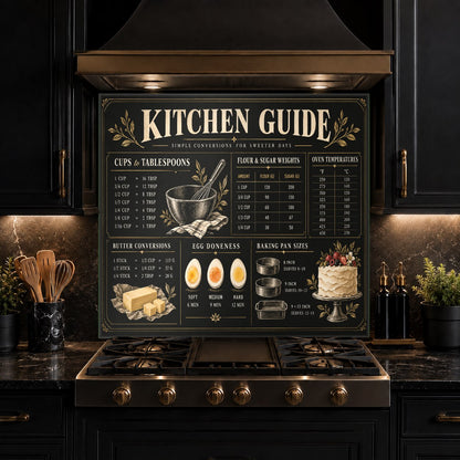 Measurement Conversion Chart tempered glass backsplash in a compact apartment kitchen