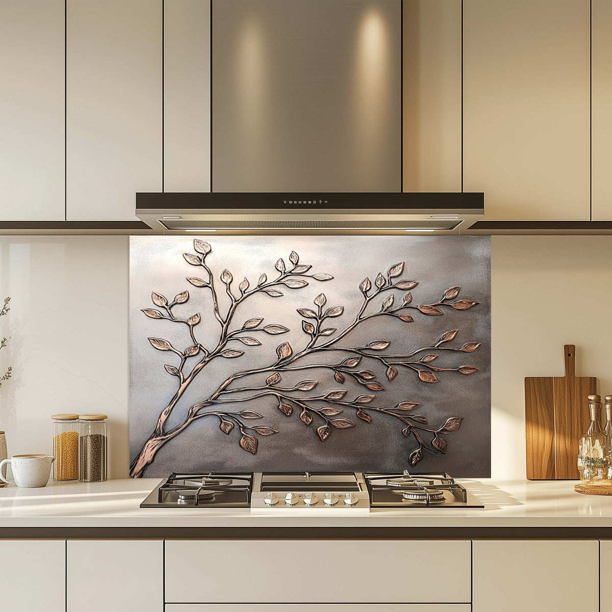 Silver Look Branches Kitchen Backsplash – Tempered Glass Backsplash ...