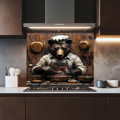 Kitchen backsplash with a bear chef design
