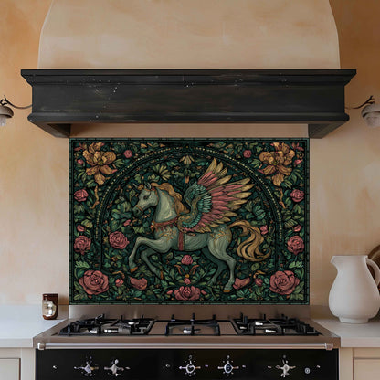 Winged Whimsy Tempered Glass Backsplash – Stained Glass Look Kitchen Panel